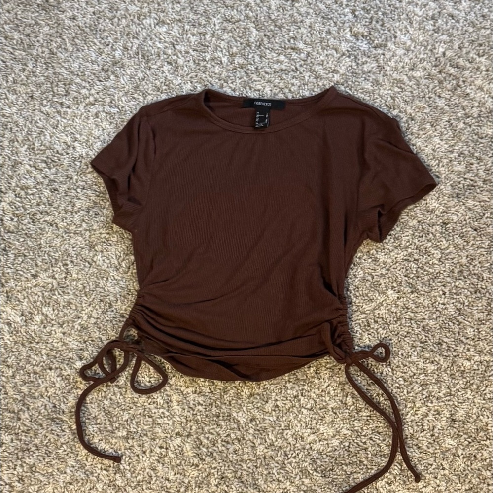 Forever 21 Brown Ruched Side Tie Top